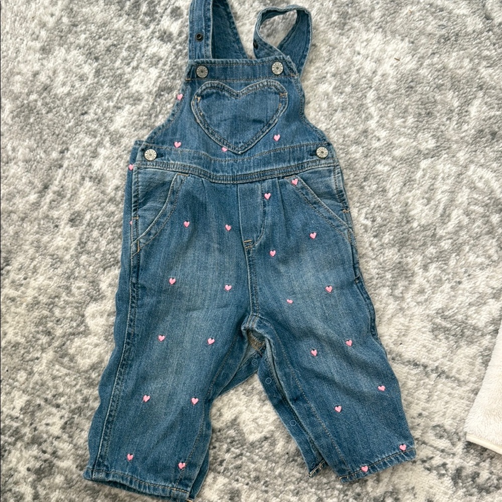 Denim Heart-Patterned Kids Overalls